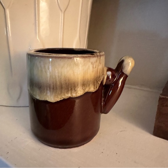 Vintage 1970s Espresso Cup - Cream Drip Glaze Over Brown Red Clay Pottery - Picture 3 of 8